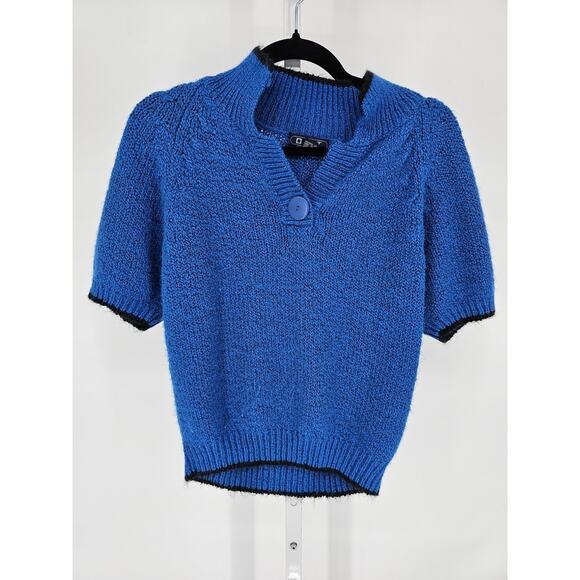 DHI Sweaters - Vintage DHI Womens Sz S Short Sleeve Knit Collared Sweater Blue